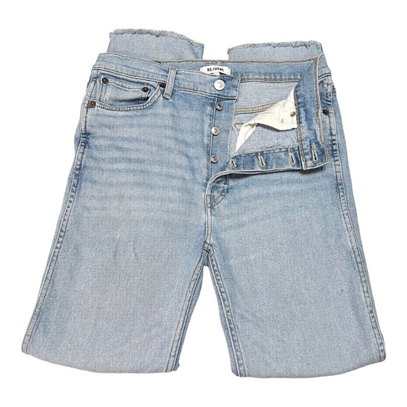 ReDone Comfort Stretch High Rise Button Fly Distressed Stove Pipe Jeans Women 31 - Picture 8 of 15